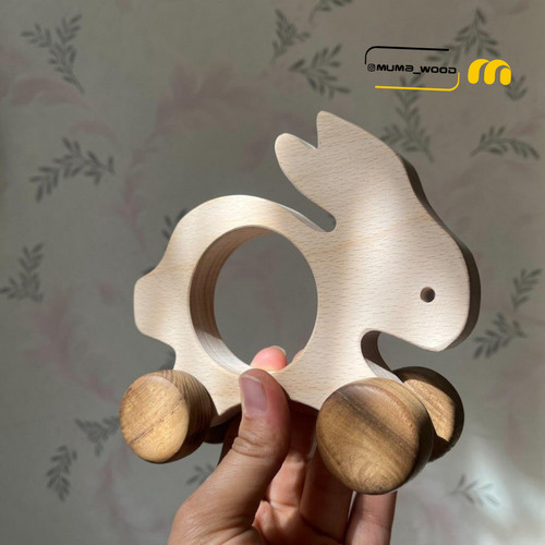 خرگوش بازیگوش با چرخ های روان چوبی